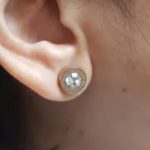 Dainty Roman Numeral Crystal Stud Earrings - Picture 6 of 7